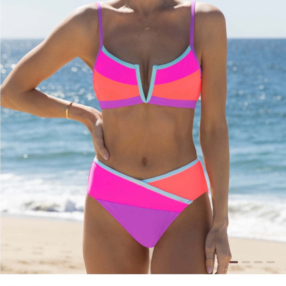 NWT Popvil V Wire Color Block Bikini Set, Size Small